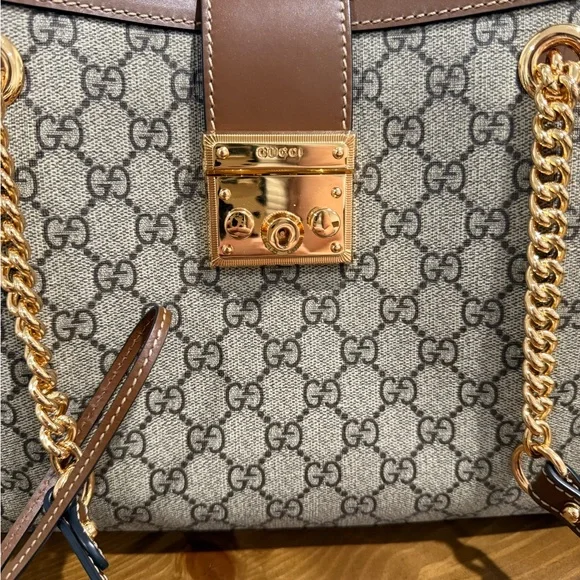GucciOphidia Padlock Beige and Brown Shoulder Bag with Gold Accents - Picture 2 of 9